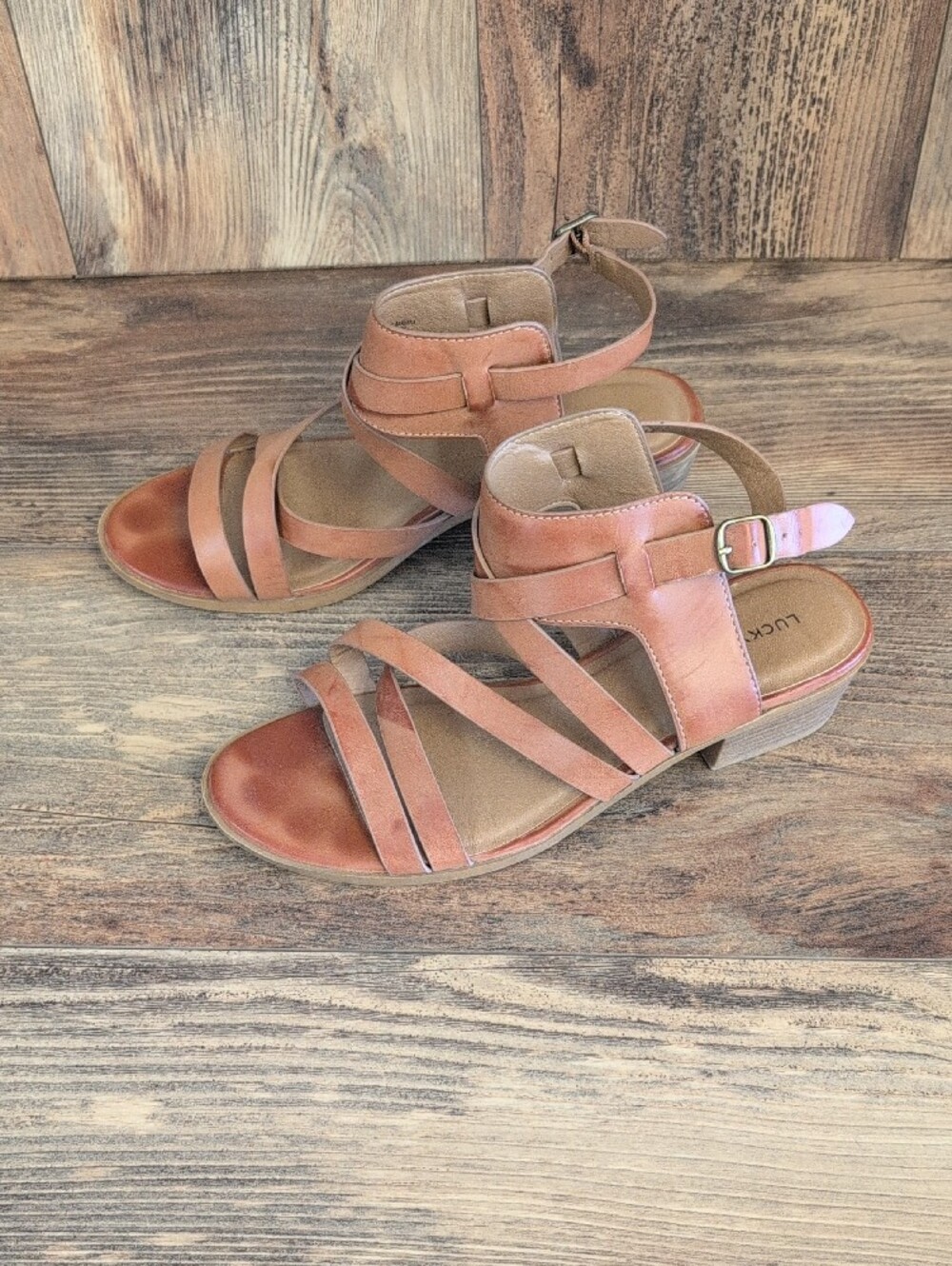 Lucky Brand Baruska Strappy Leather Sandals 5M 569A - Picture 2 of 8